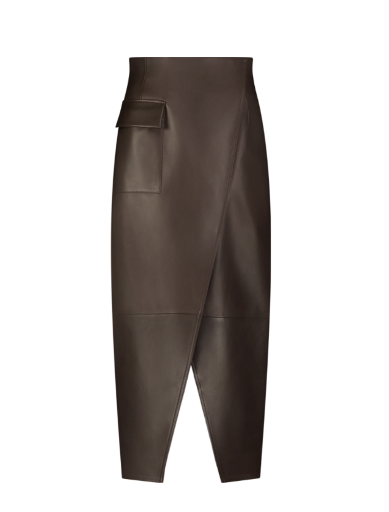 LELA ROSE LEATHER ASYMMETRICAL PENCIL SKIRT
