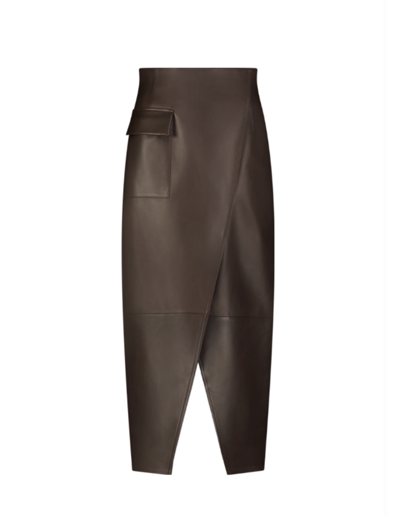 LELA ROSE LEATHER ASYMMETRICAL PENCIL SKIRT