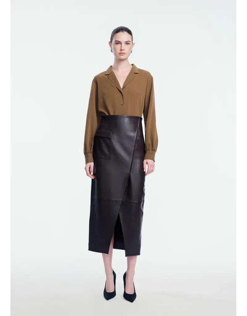 LELA ROSE LEATHER ASYMMETRICAL PENCIL SKIRT
