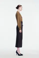 LELA ROSE LEATHER ASYMMETRICAL PENCIL SKIRT