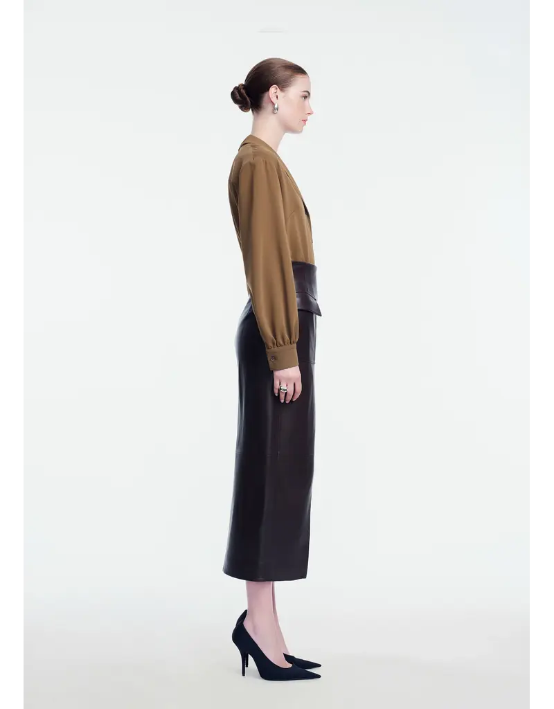 LELA ROSE LEATHER ASYMMETRICAL PENCIL SKIRT