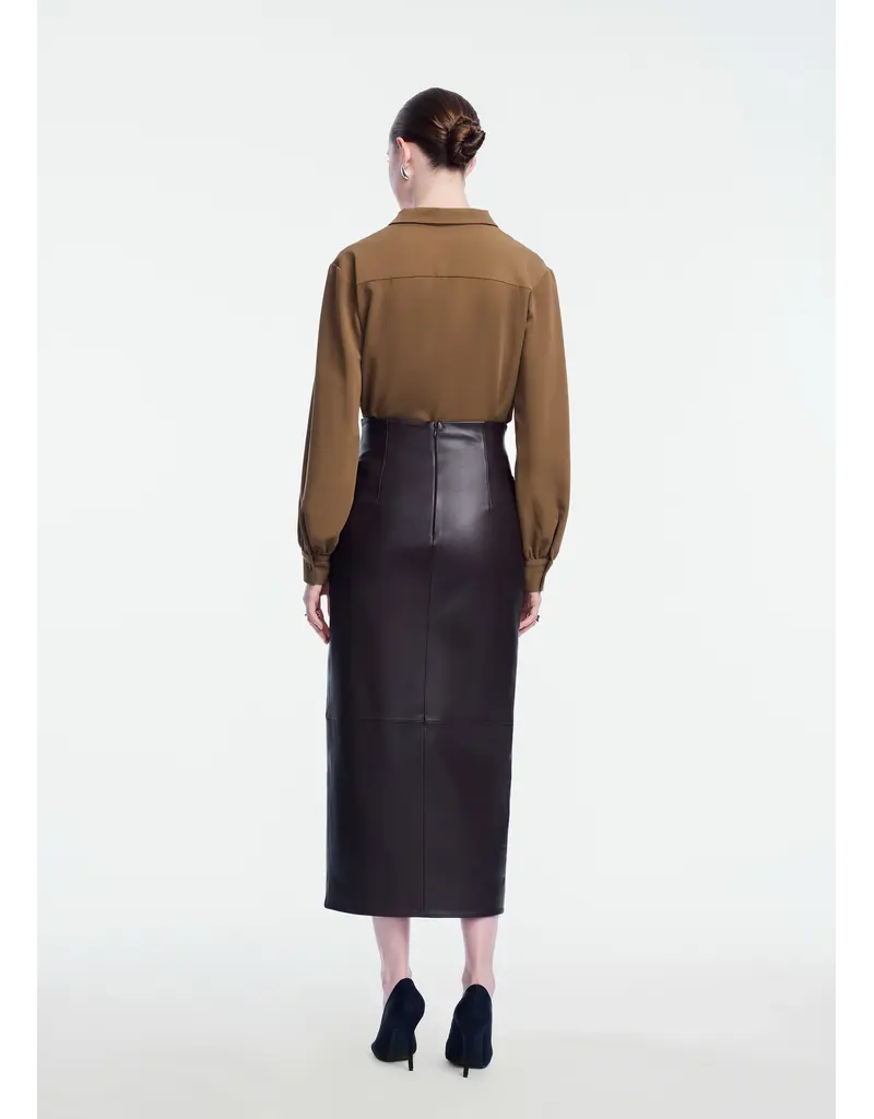 LELA ROSE LEATHER ASYMMETRICAL PENCIL SKIRT