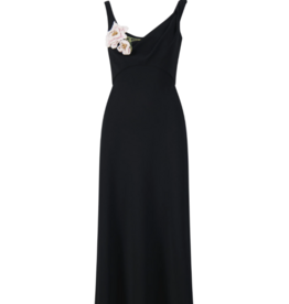 LELA ROSE 3D PEONY EMBRIODERED FLUID CREPE TWIST GOWN