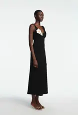 LELA ROSE 3D PEONY EMBRIODERED FLUID CREPE TWIST GOWN