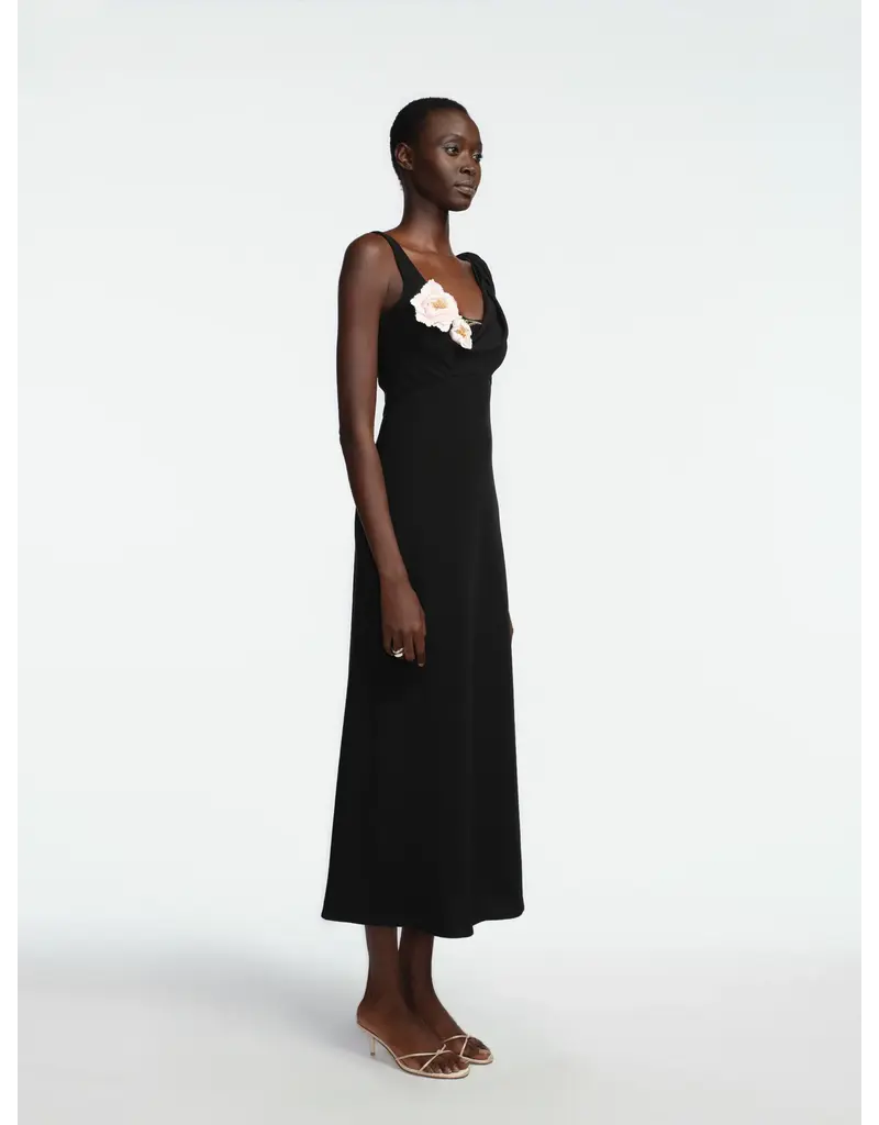 LELA ROSE 3D PEONY EMBRIODERED FLUID CREPE TWIST GOWN