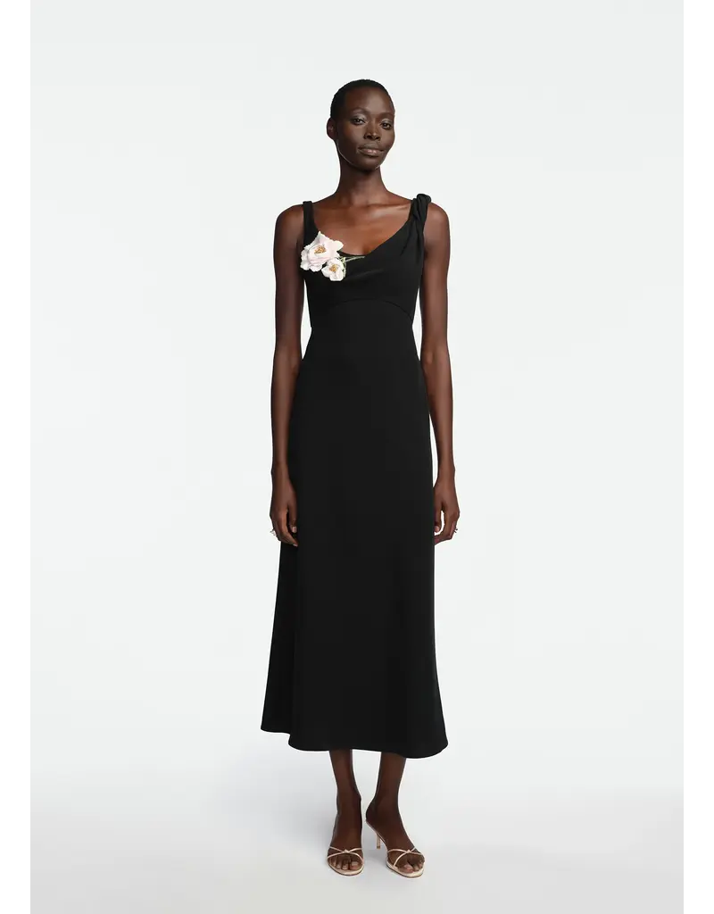 LELA ROSE 3D PEONY EMBRIODERED FLUID CREPE TWIST GOWN