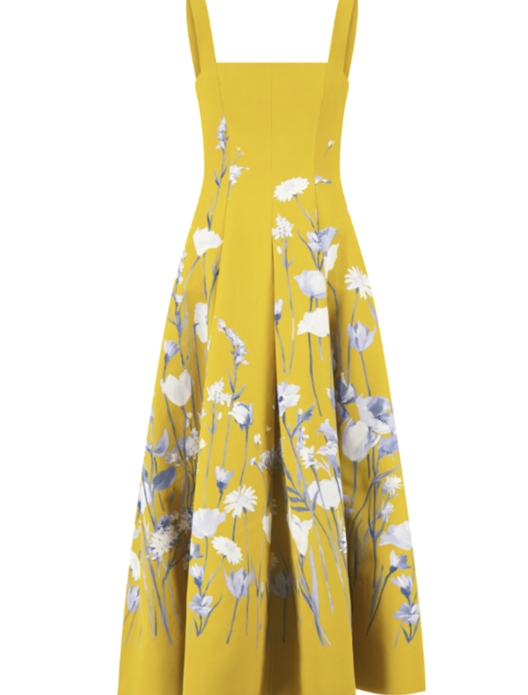 LELA ROSE Floral Faille Square Neck Dress