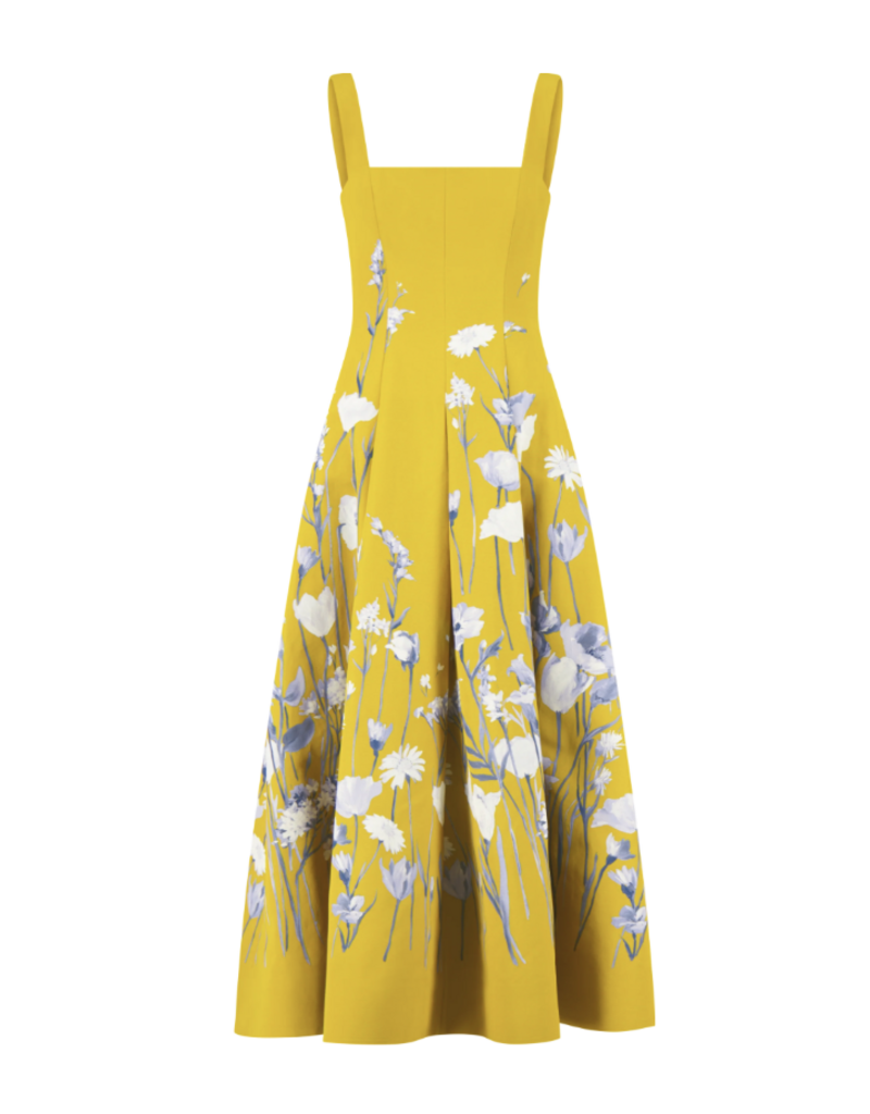 LELA ROSE Floral Faille Square Neck Dress