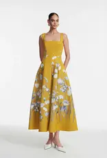 LELA ROSE Floral Faille Square Neck Dress