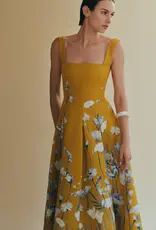 LELA ROSE Floral Faille Square Neck Dress