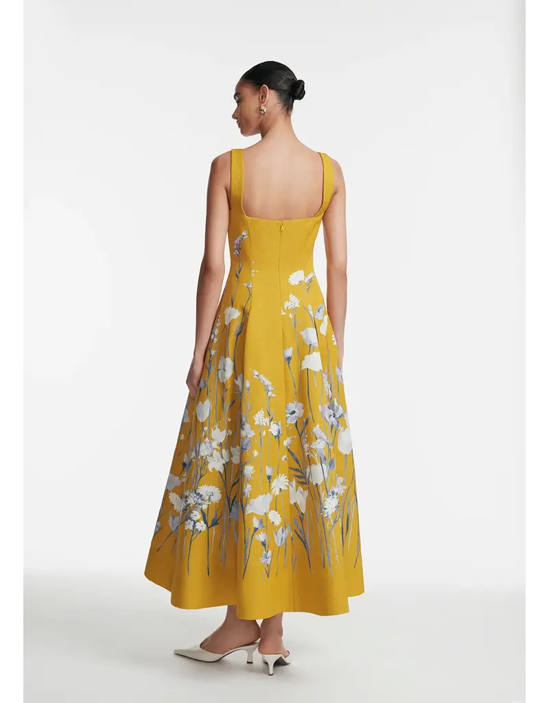 LELA ROSE Floral Faille Square Neck Dress