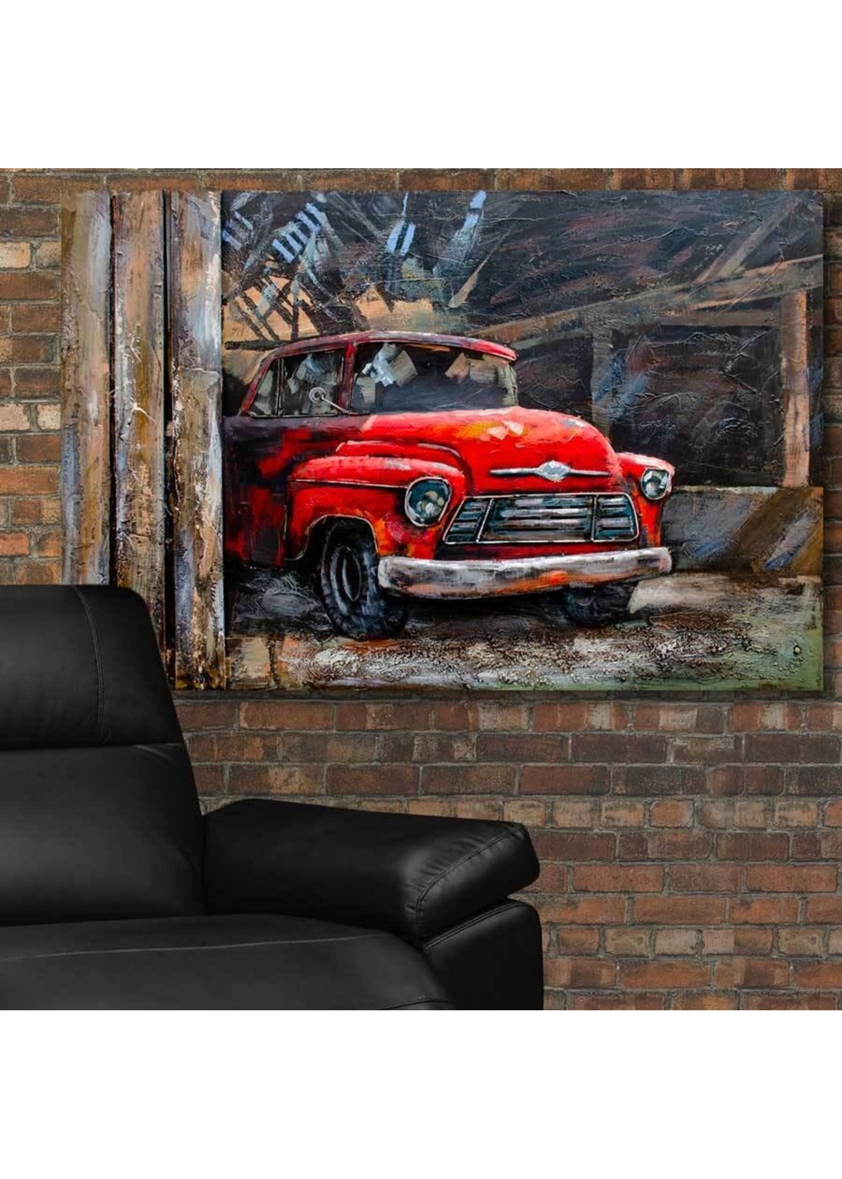 Panam Red Truck - 3D Metal Painting on Wood - SPT41643 -47"x31.5"