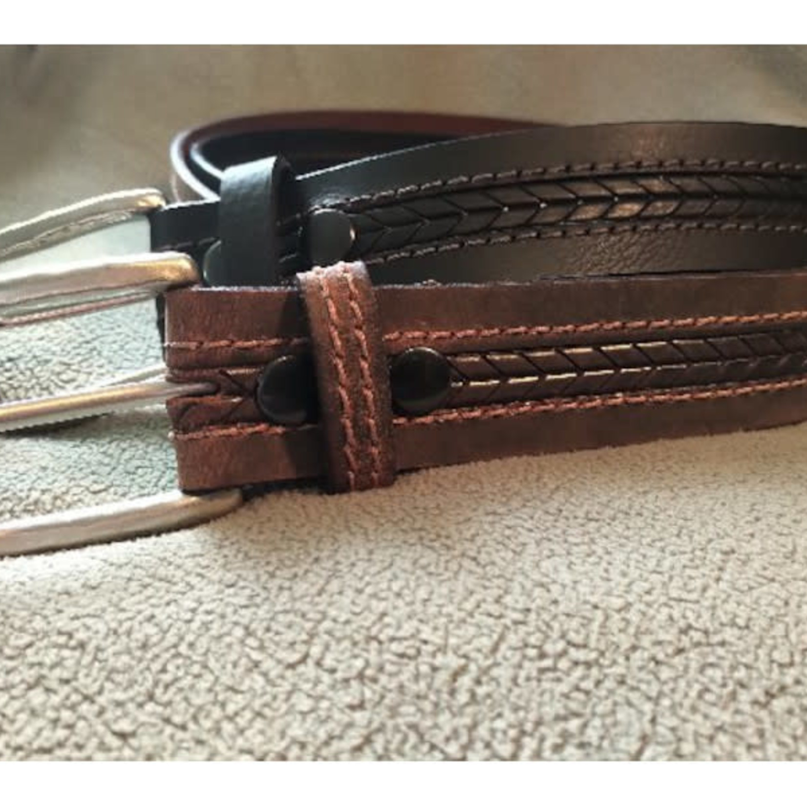 Europa Dezines Europa Dezines Raised Embossed & Stitched Genuine Leather Belt