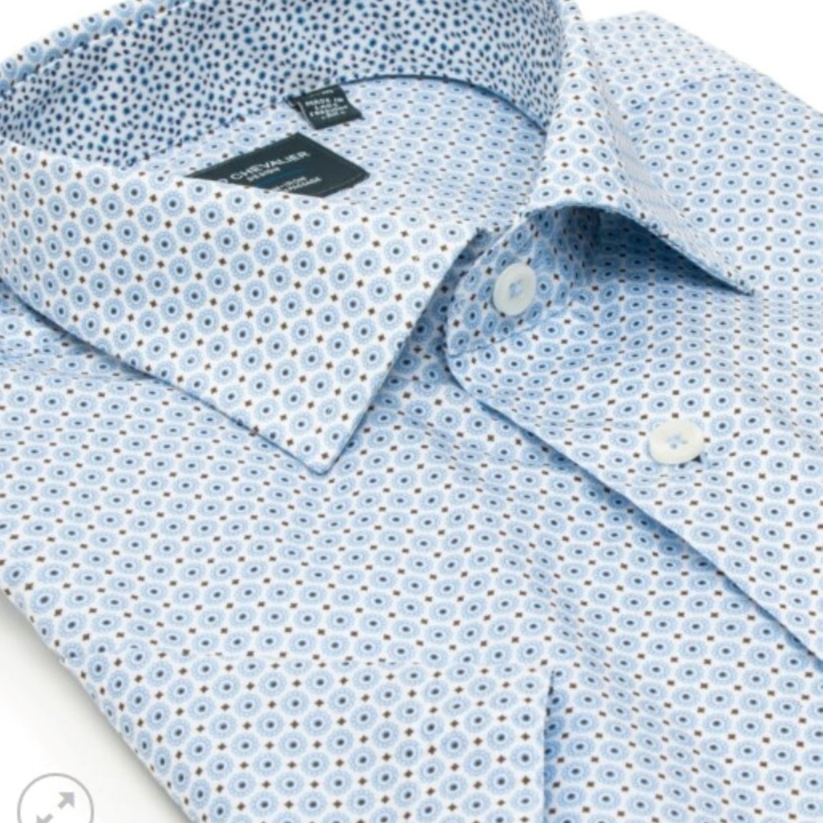 Leo Chevalier Men’s 100% Cotton Non-Iron Print Spread Collar Short Sleeve Sport Shirt