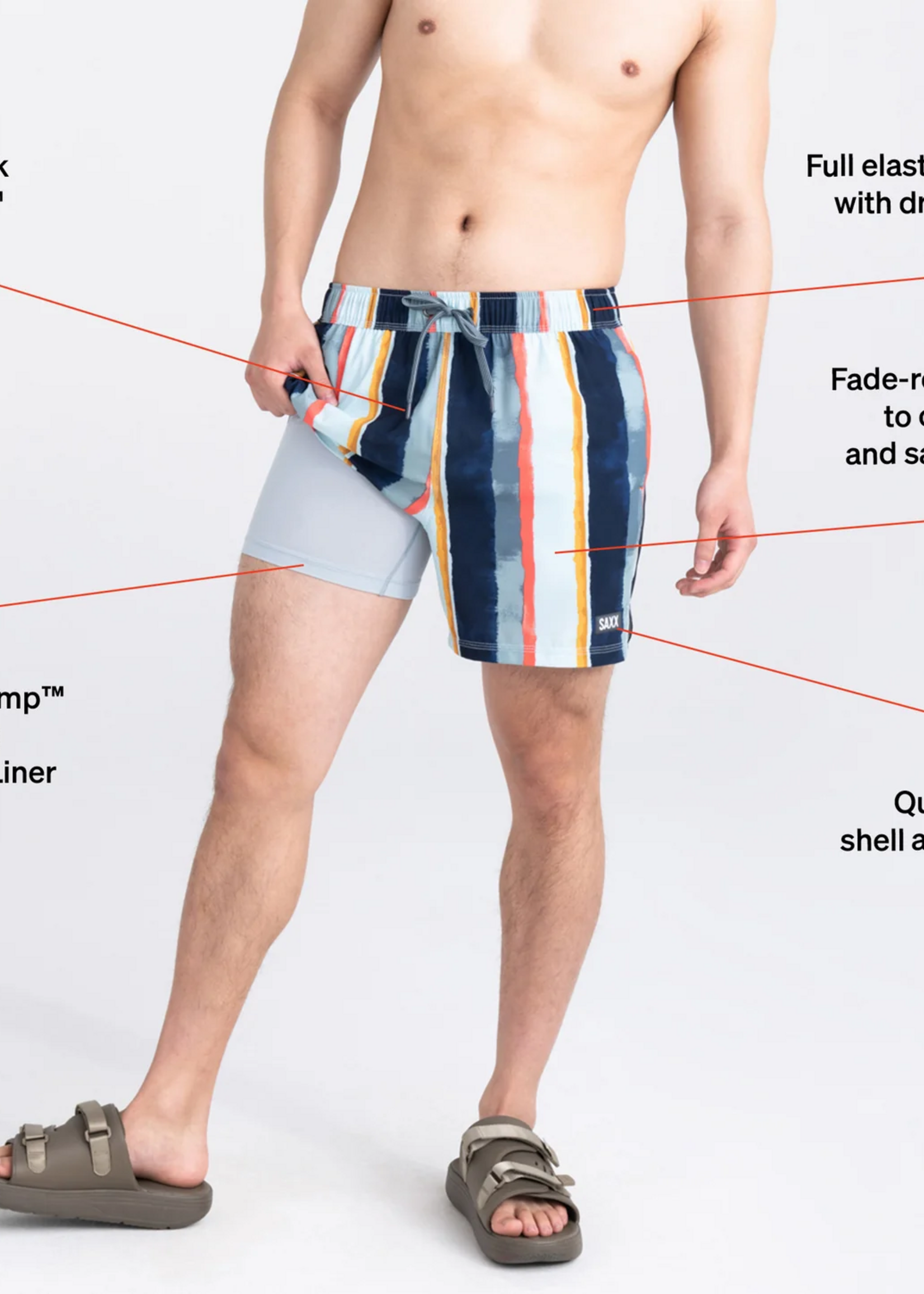 SAXX OH BUOY Stretch Volley Swim Shorts 5" / H20 Stripe- Blue