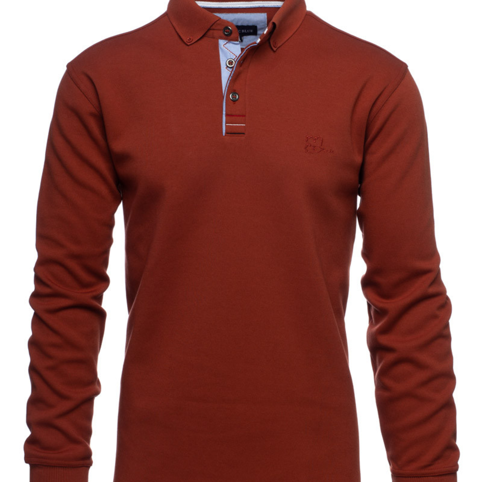Ethnic Blue LONG SLEEVE SOFT TOUCH POLO| Terracotta