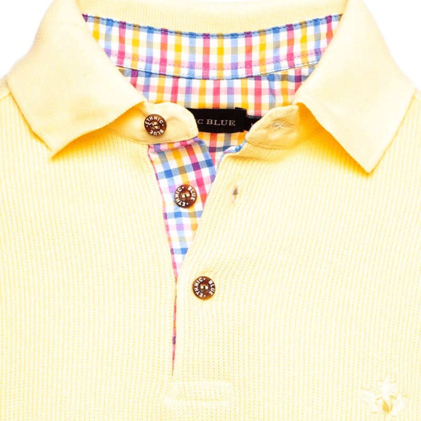 Ethnic Blue LONG SLEEVE SOFT TOUCH POLO | Light Yellow