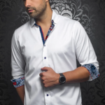 Au Noir Au Noir MC QUEEN Premium Canadian Dress Shirt | White Blue