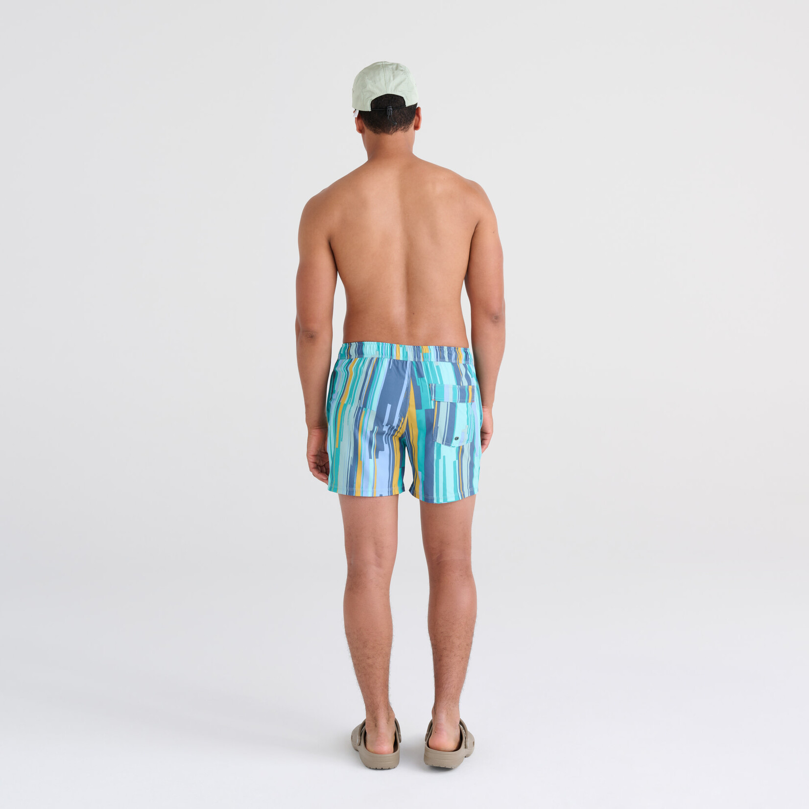 SAXX Oh Buoy 5" Stretch Volley Swim Shorts | Soft Stripe- Aqua Splash