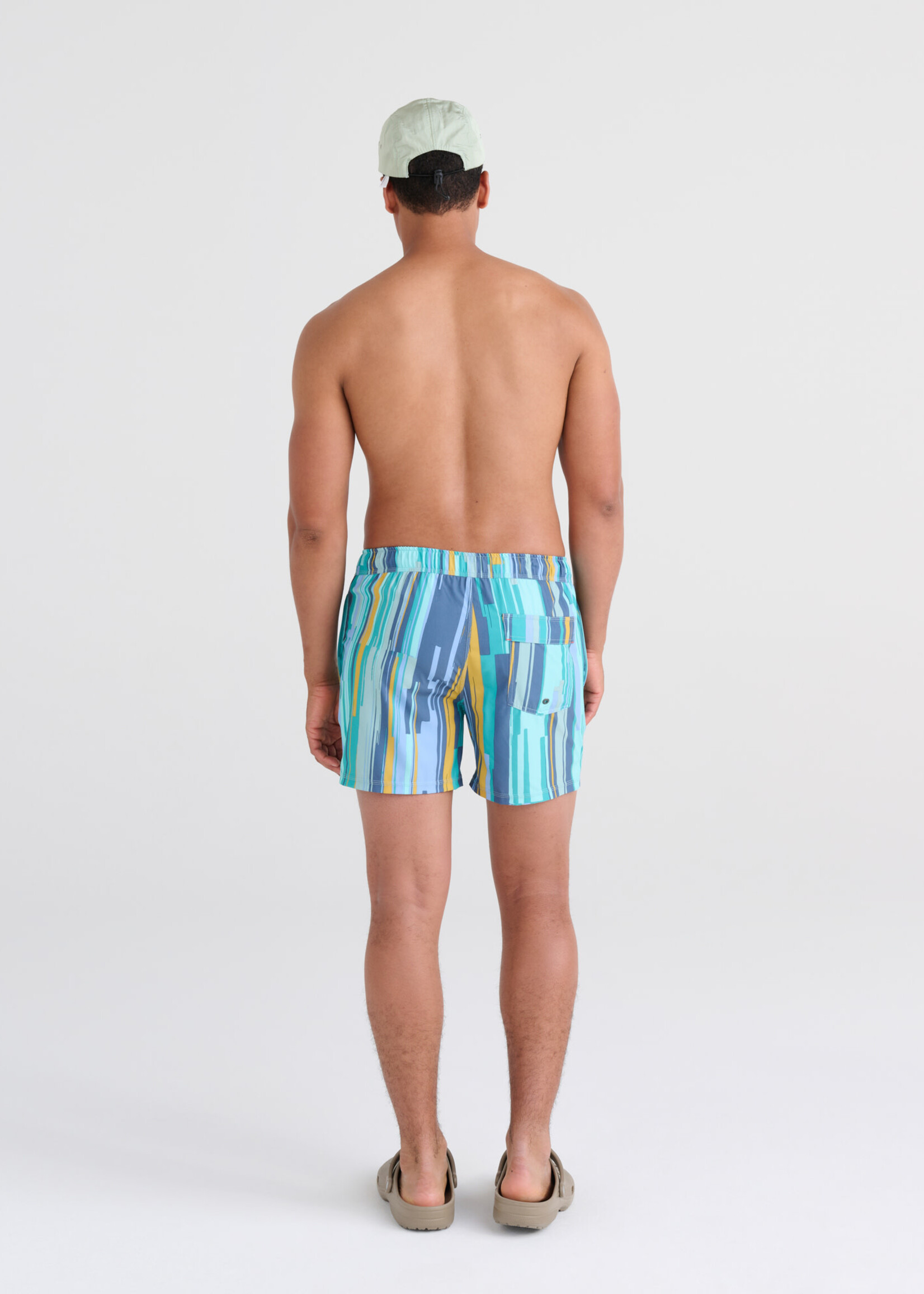 SAXX Oh Buoy 5" Stretch Volley Swim Shorts | Soft Stripe- Aqua Splash
