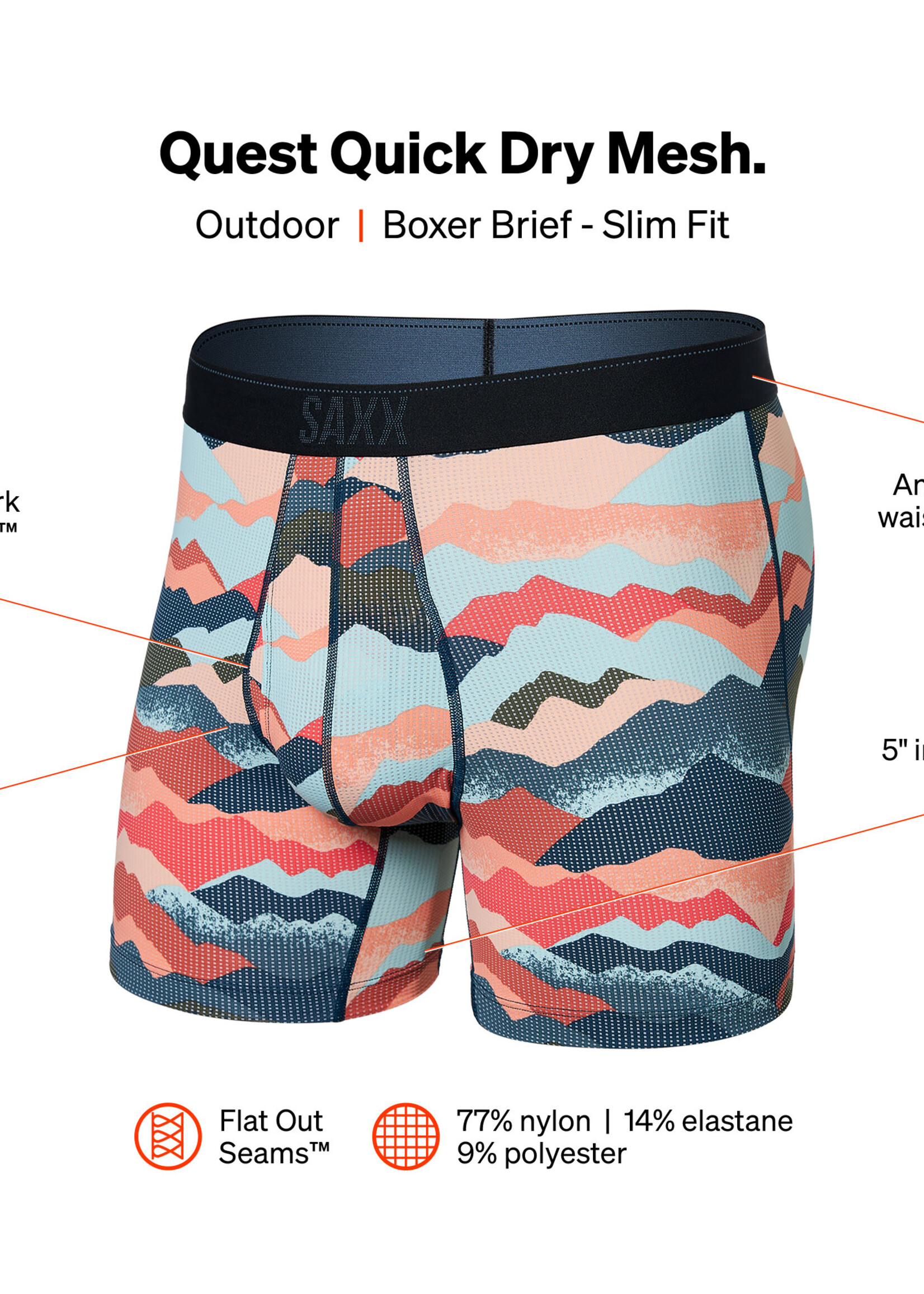 SAXX Quest Quick Dry Mesh Boxer Brief / Mountain Abstract- Multi
