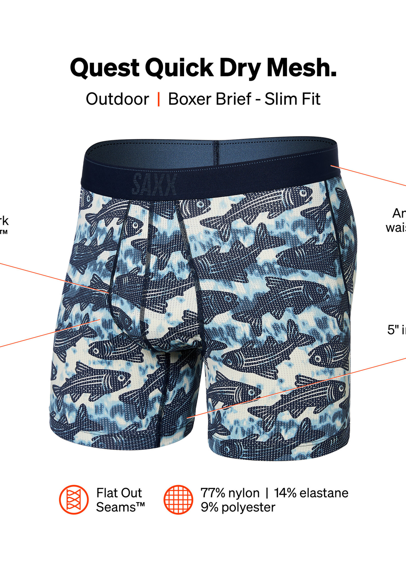 SAXX Quest Quick Dry Mesh Boxer Brief / Upstream- Twilight