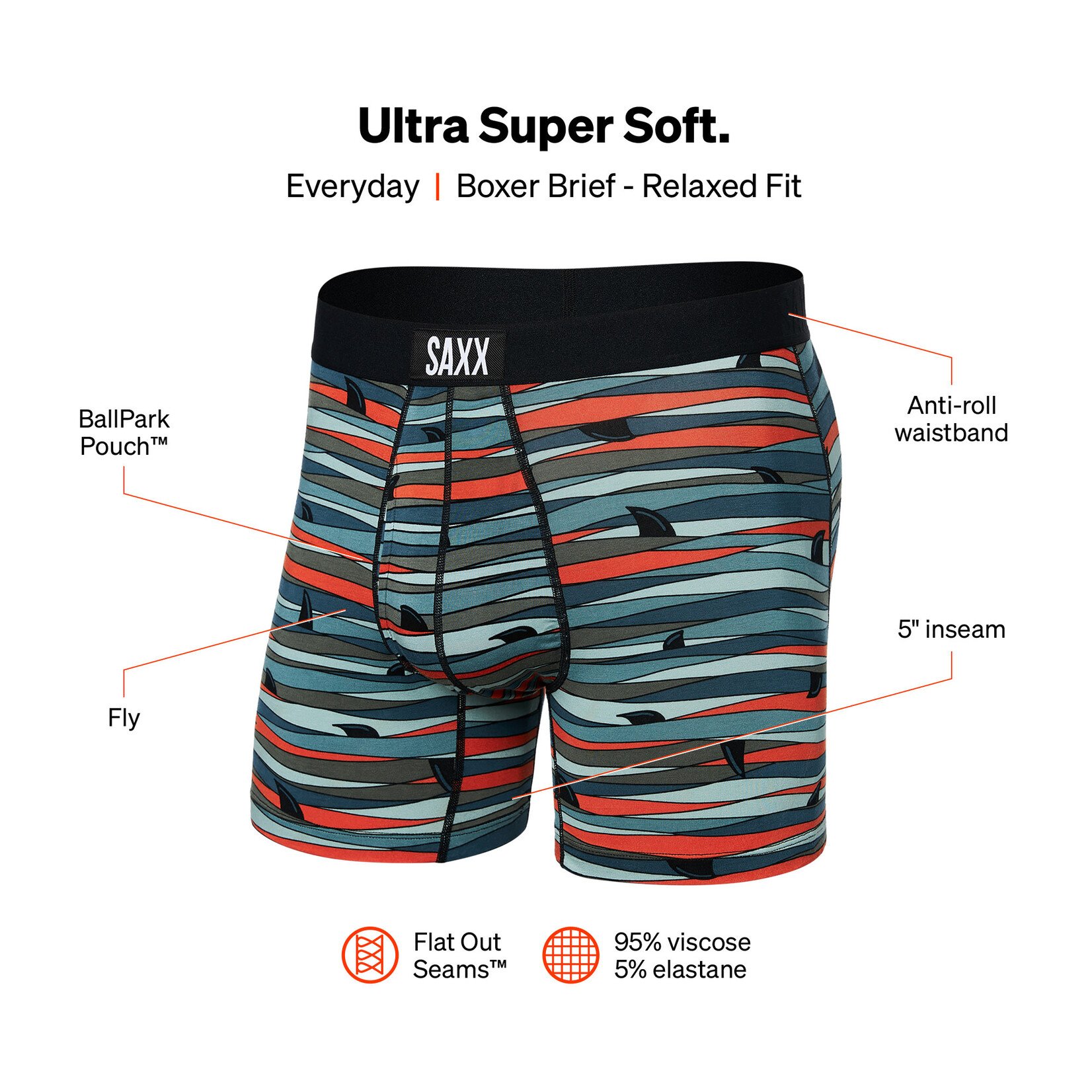 SAXX Ultra Super Soft Boxer Brief | FINS Blue Multi