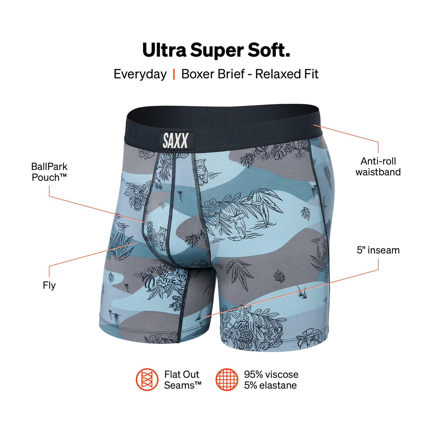 SAXX Ultra Super Soft Boxer Brief | Jungle Toile- Dusty Blue