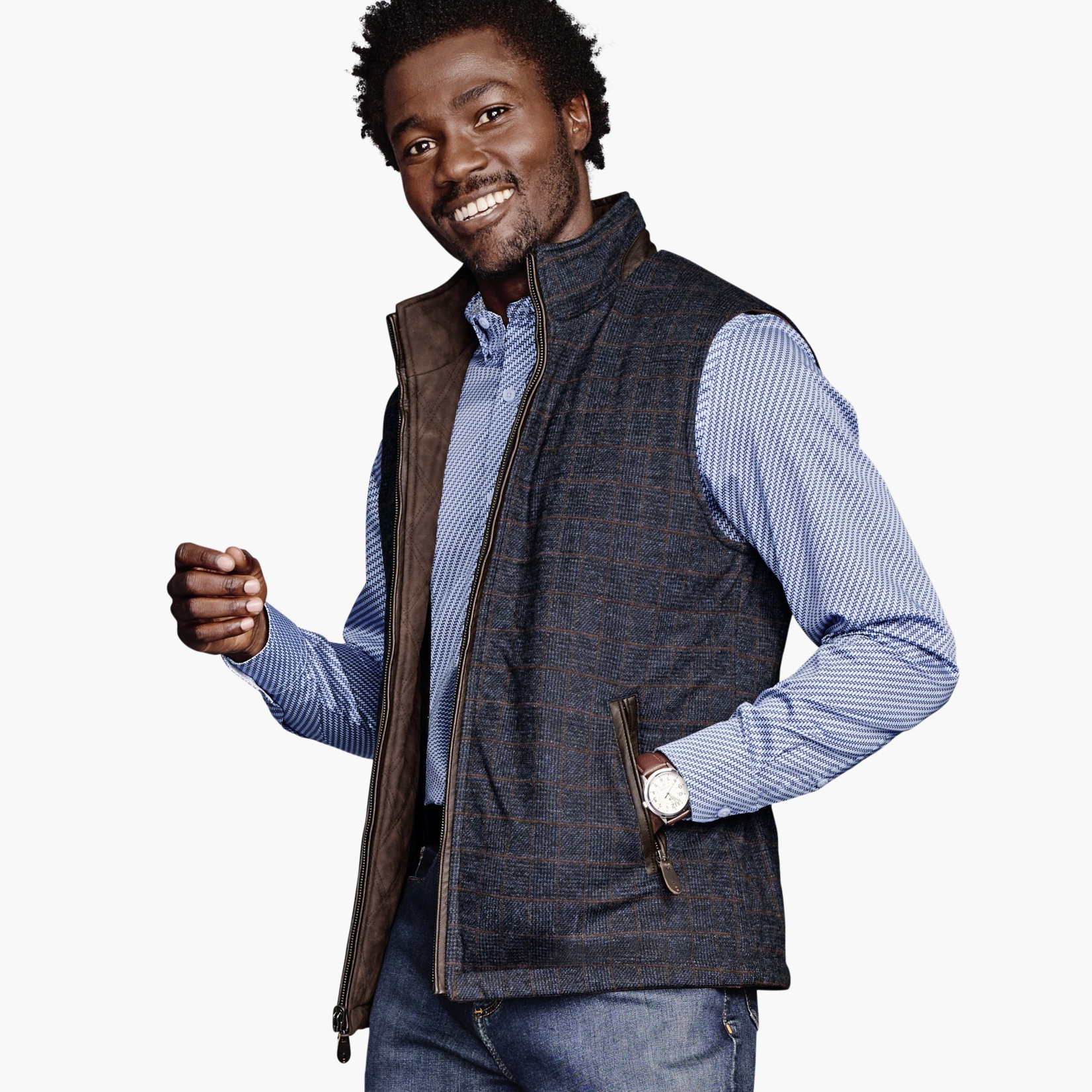 Johnston & Murphy UPTON REVESIBLE VEST | Navy Plaid / Brown