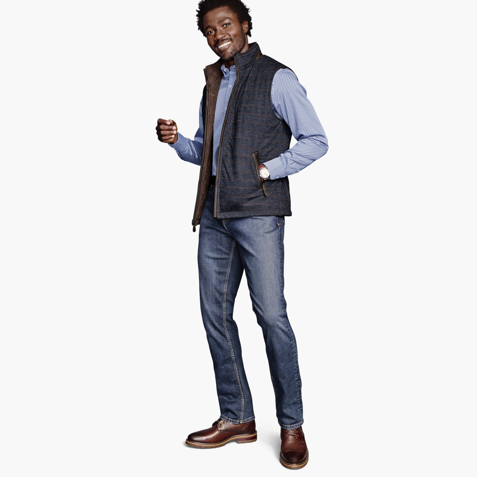 Johnston & Murphy UPTON REVESIBLE VEST | Navy Plaid / Brown