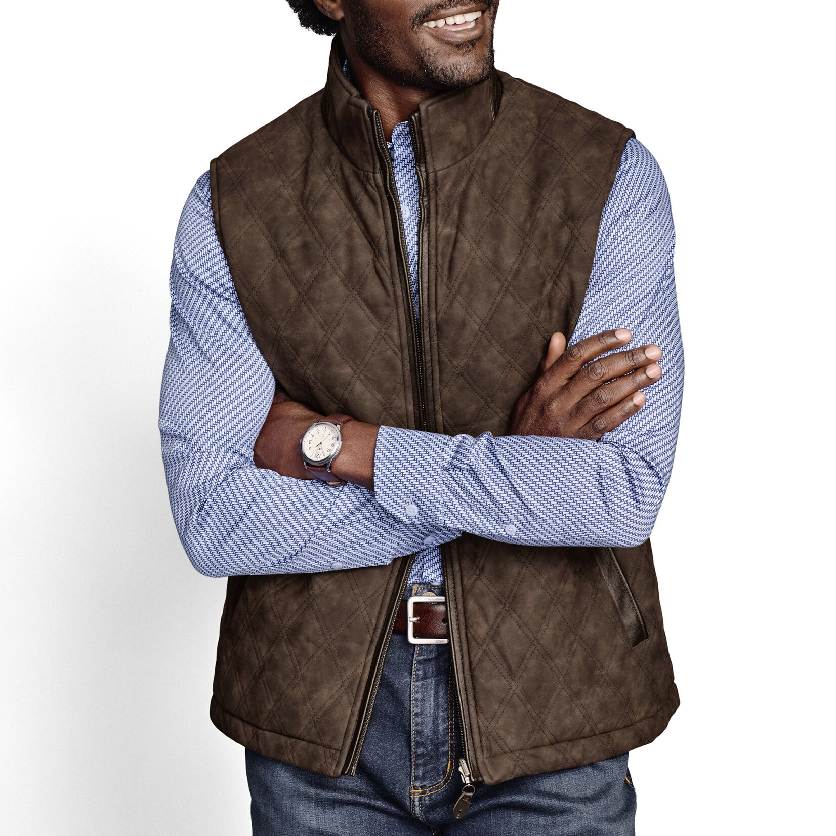 Johnston & Murphy UPTON REVESIBLE VEST | Navy Plaid / Brown