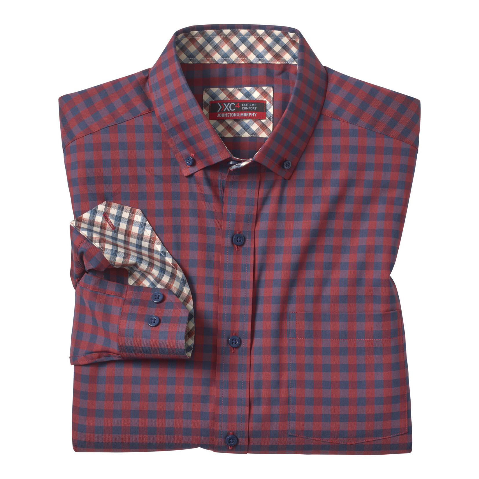 Johnston & Murphy XC4® Long-Sleeve Stretch-Woven Shirt | Red Navy