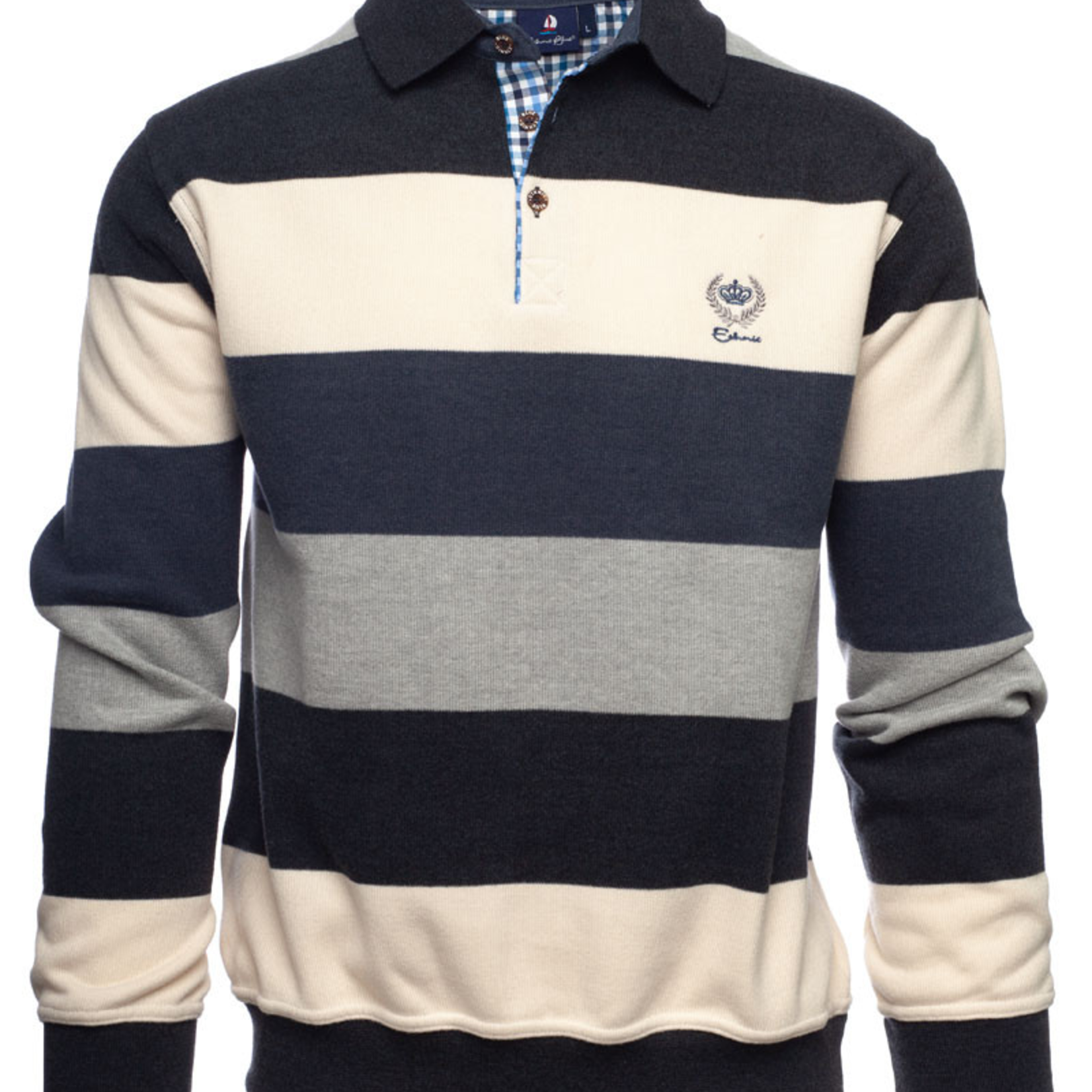 Ethnic Blue SOFT TOUCH STRIPED POLO | Dark Grey / White / Grey / Denim