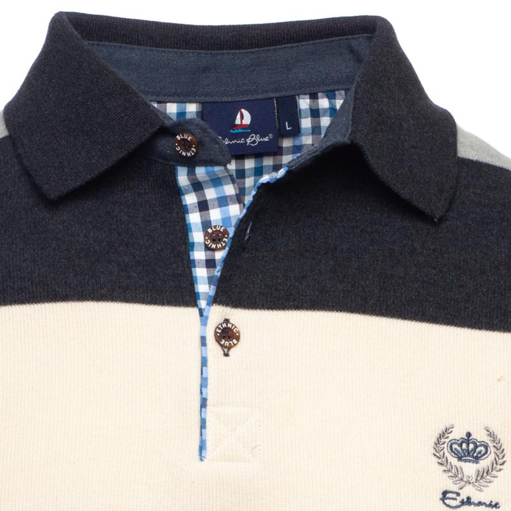 Ethnic Blue SOFT TOUCH STRIPED POLO | Dark Grey / White / Grey / Denim