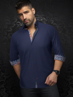 Au Noir Au Noir - CARELLI | Navy Orange Long Sleeve Dress Shirt