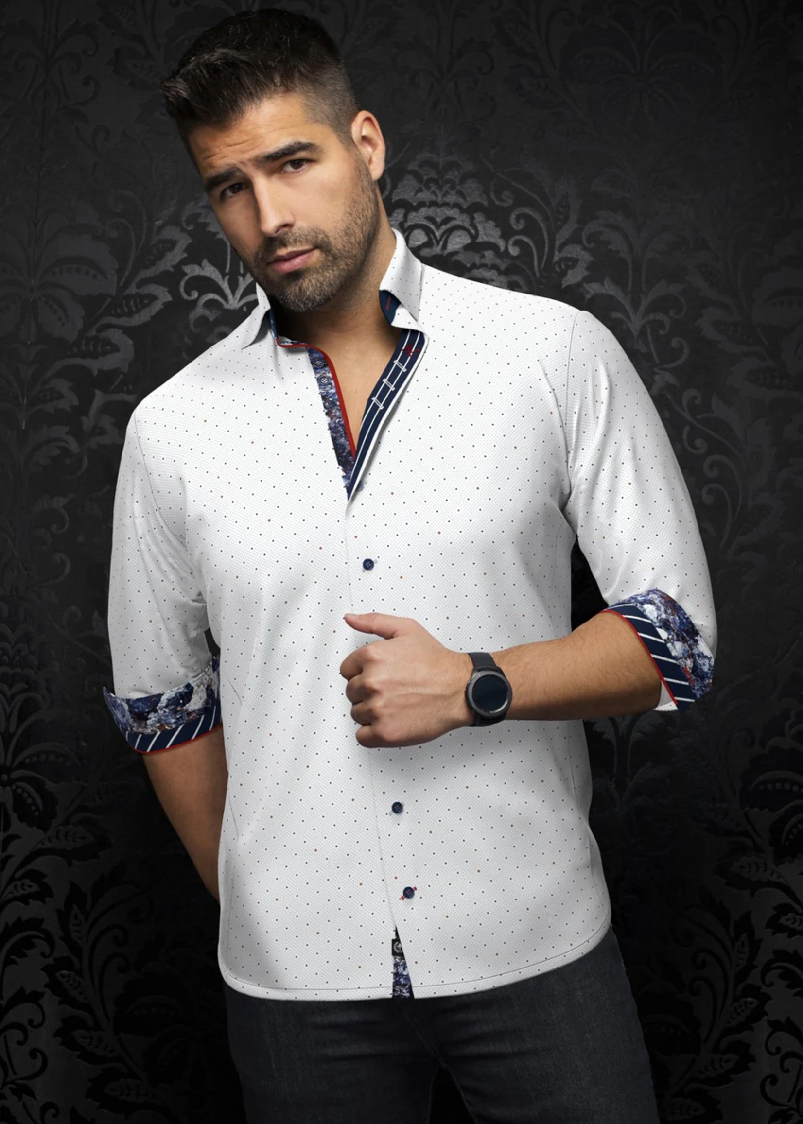 Au Noir LANZANI | Long Sleeve Dress Shirt, White Tobacco