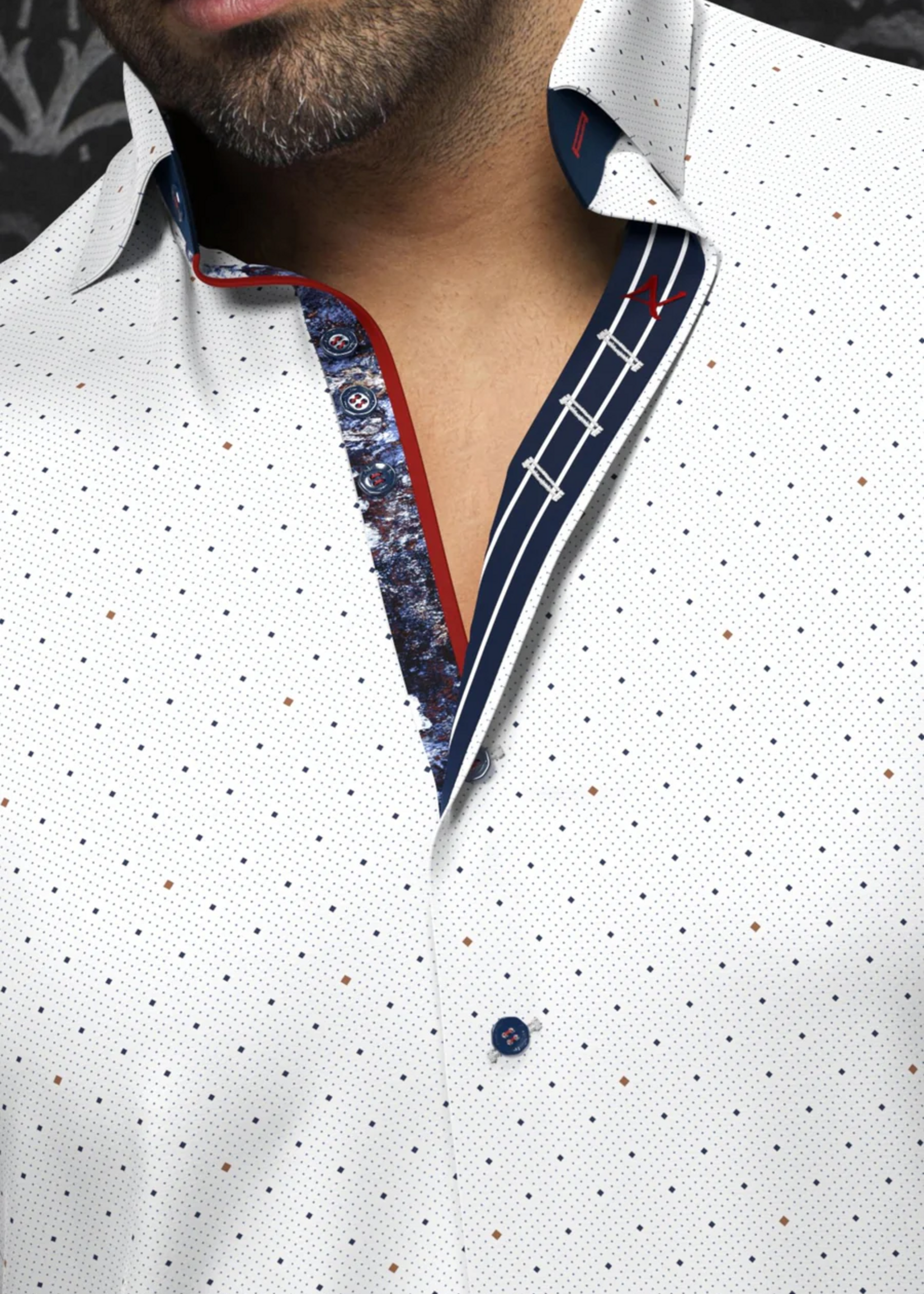 Au Noir LANZANI | Long Sleeve Dress Shirt, White Tobacco