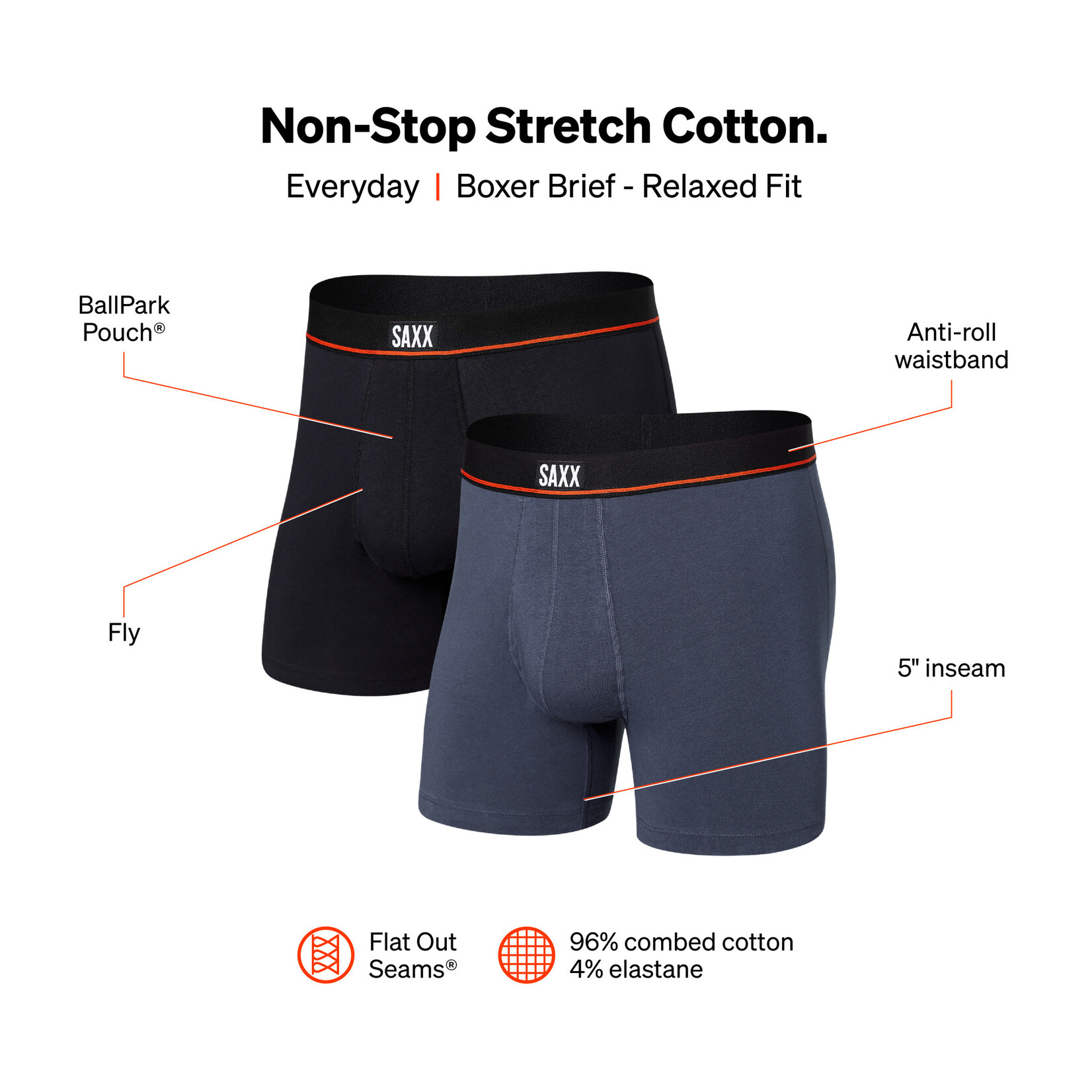 SAXX 2 PACK NON-STOP STRETCH COTTON | Deep Navy / Black