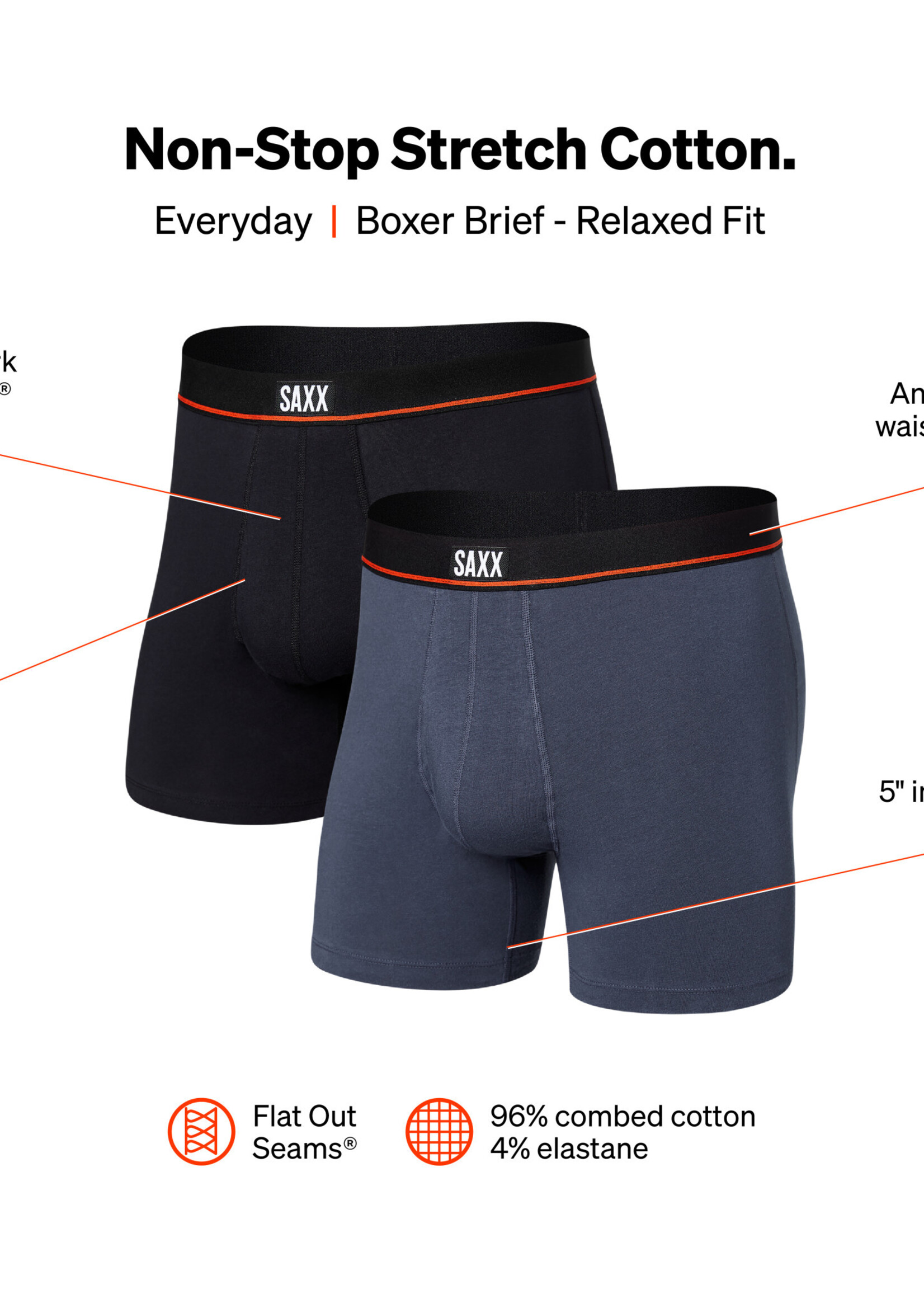 SAXX 2 PACK NON-STOP STRETCH COTTON | Deep Navy / Black