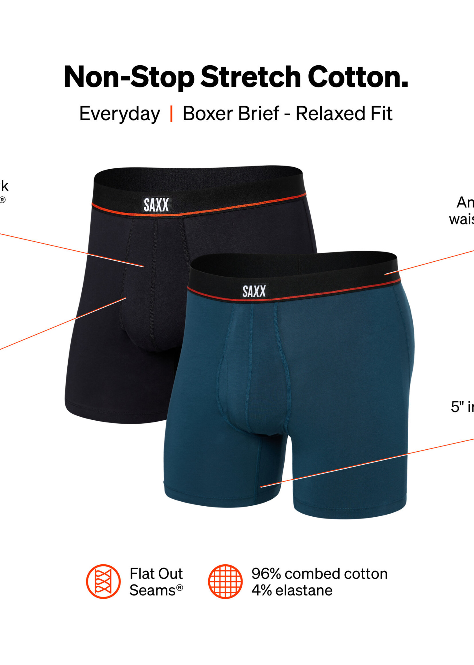 SAXX 2 PACK NON-STOP STRETCH COTTON | Hurricane / Black