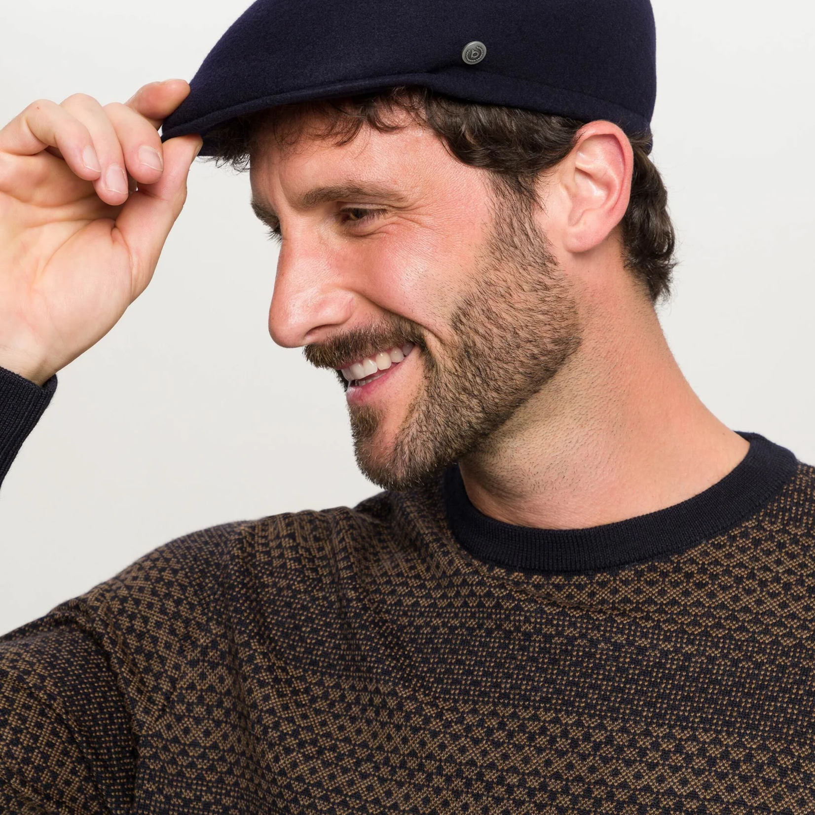 Bugatti BUGATTI PURE WOOL PEAKED FLAT CAP | Denim