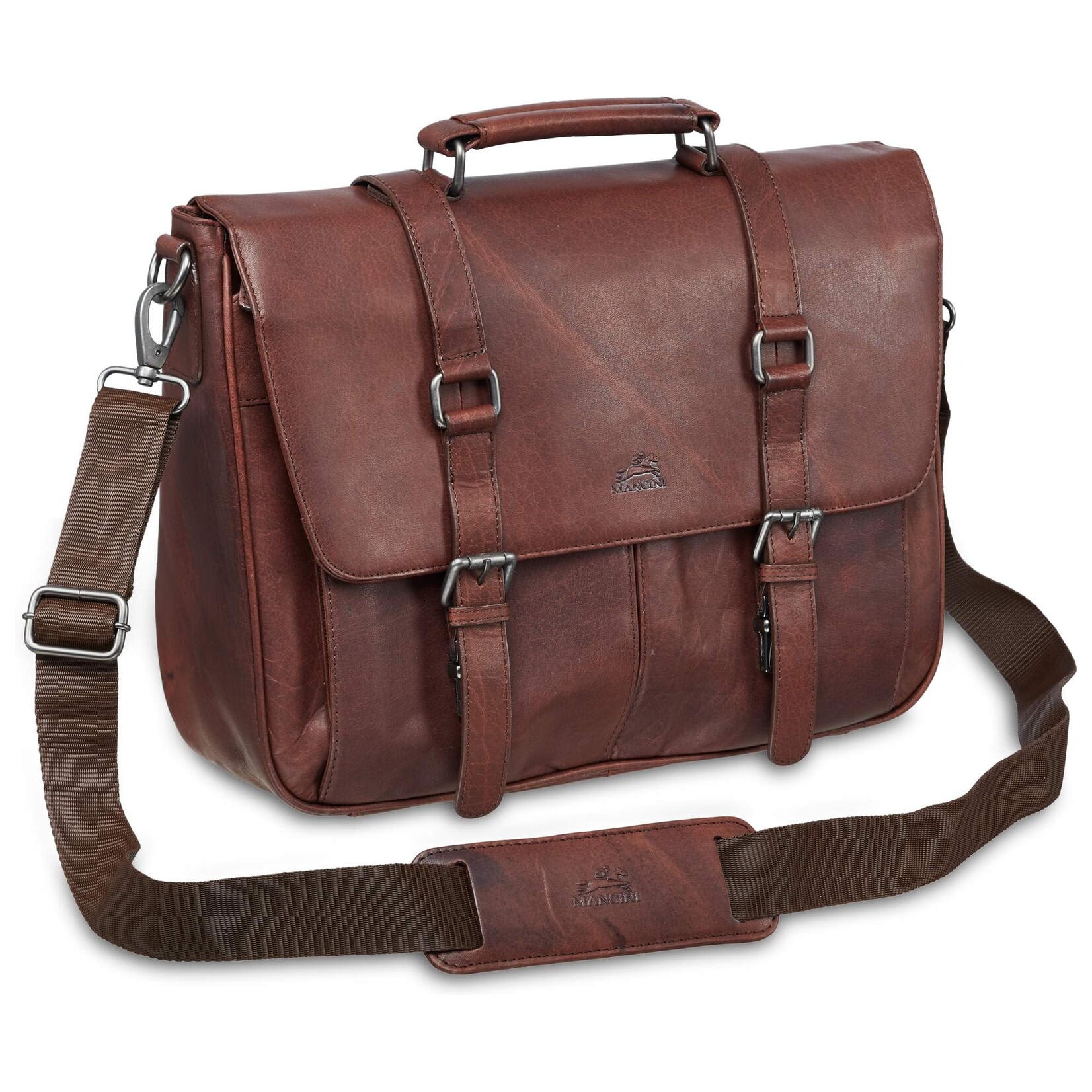 Mancini BUFFALO SINGLE COMPARTMENT BRIEFCASE | Brown