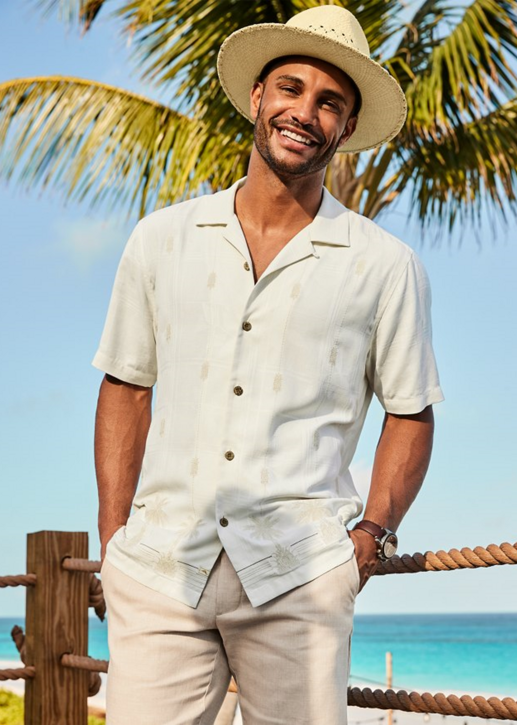 Tommy Bahama PINA PALMS Embroidered Silk Camp