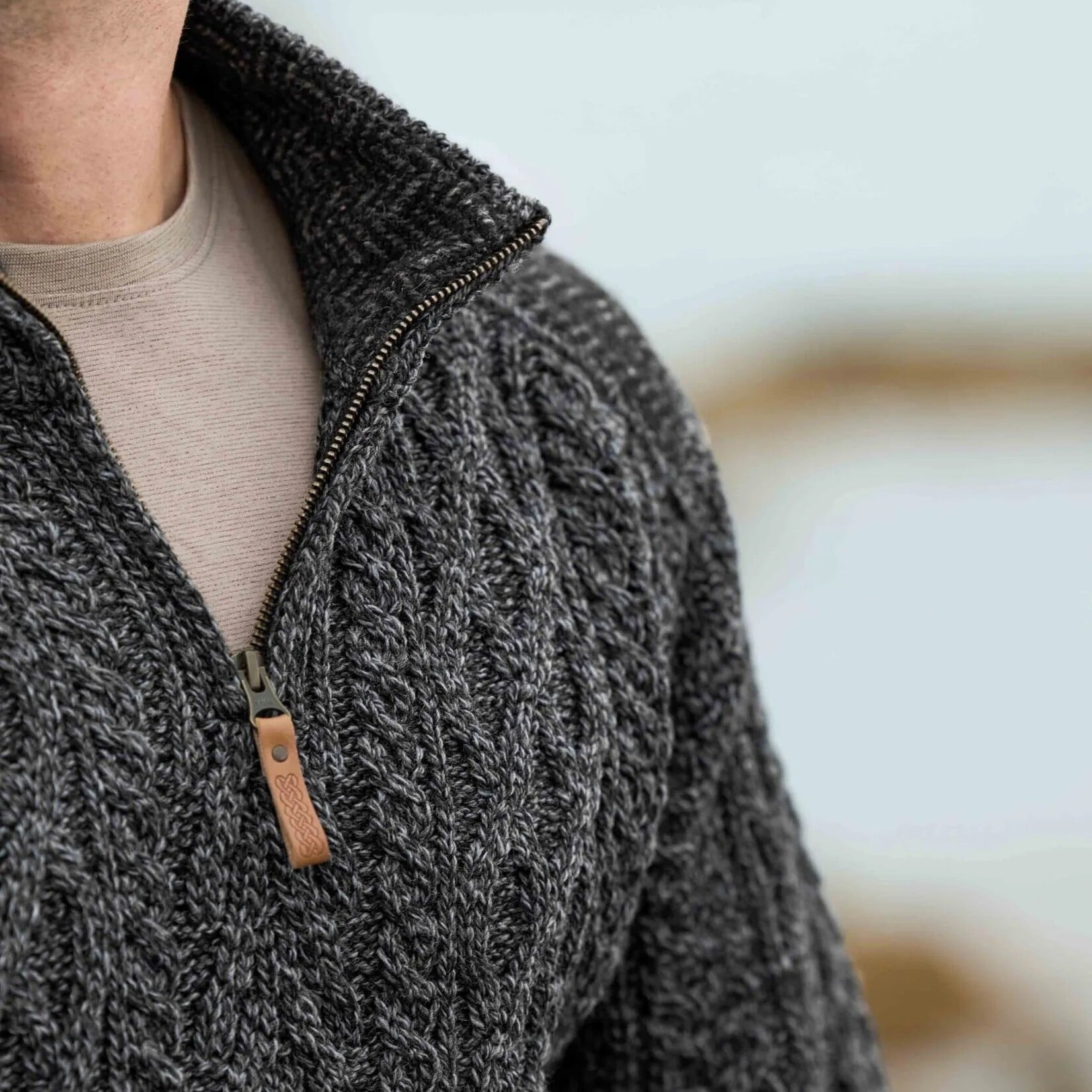 Aran Crafts CURRACLOE 1/2 ZIP SWEATER | Charcoal