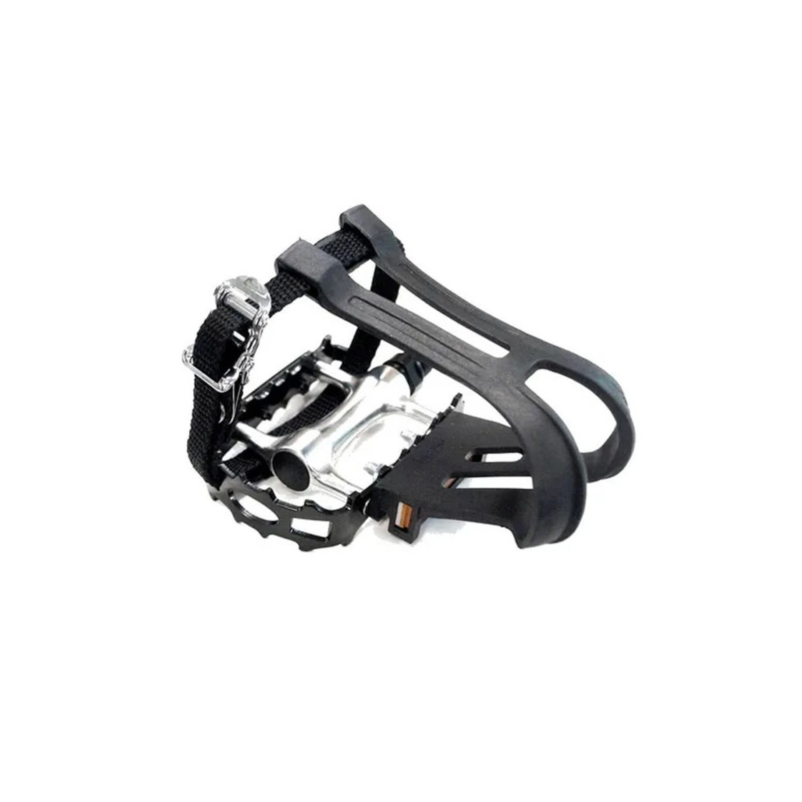 PEDALS  9/16" axle  MTB  ALLOY body & cage, Silver body, BLACK cage, With Toe Clip & Straps Inc