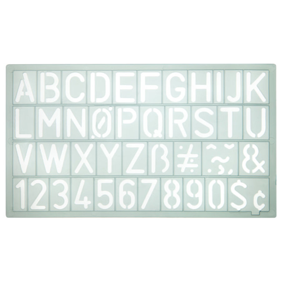 Sjabloon cijfers en letters 20mm hoog 190X90mm