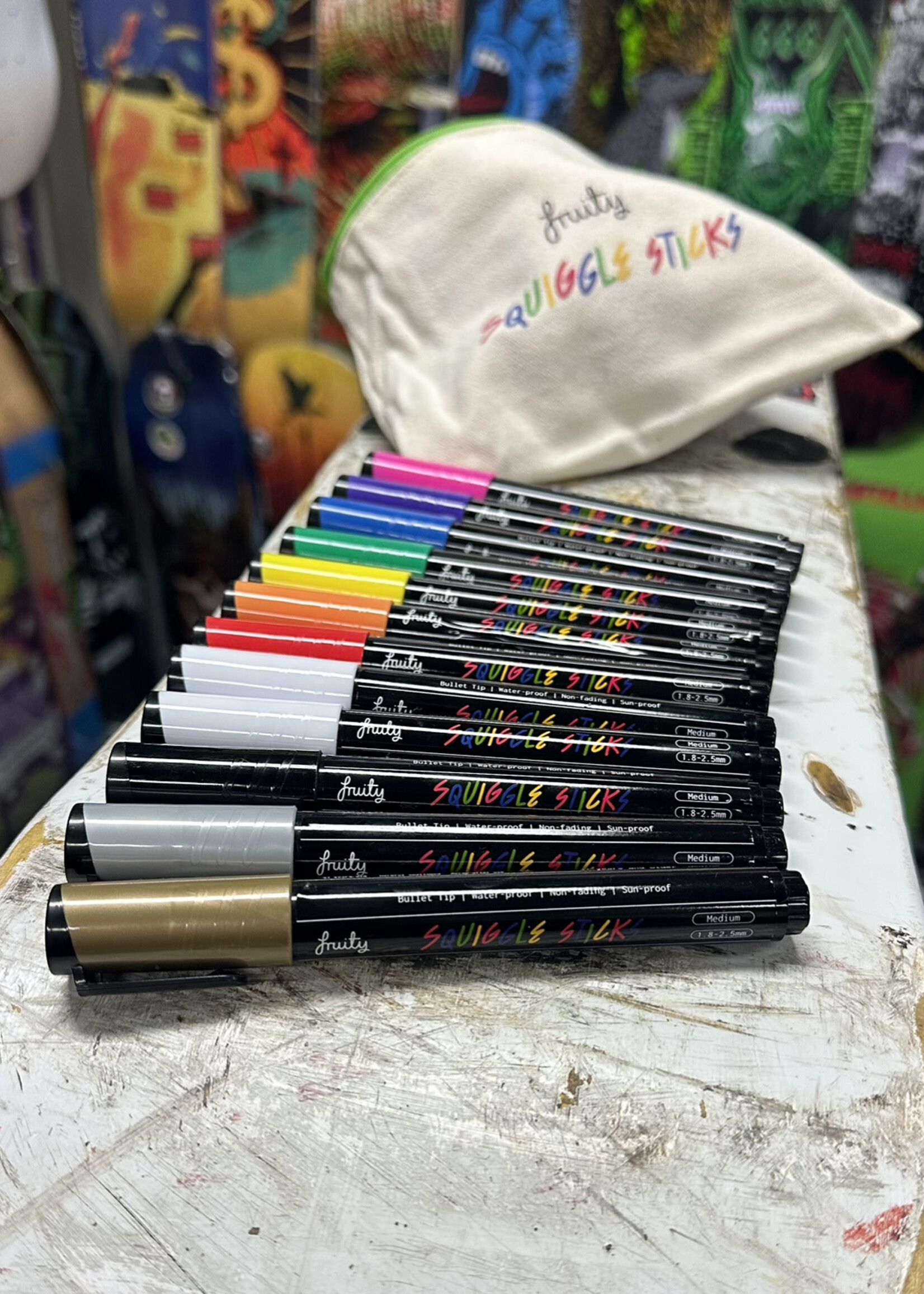 Fruity Grip FRUITY GRIP - Squiggle Sticks Paint Pens - 12 Pens + Pencil Case