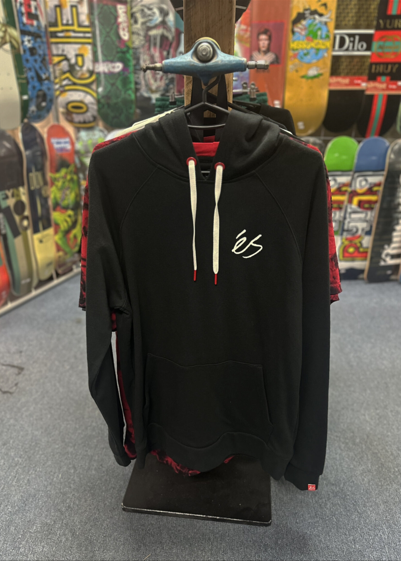 eS Script Hoodie Black Red Hilltop Skateshop