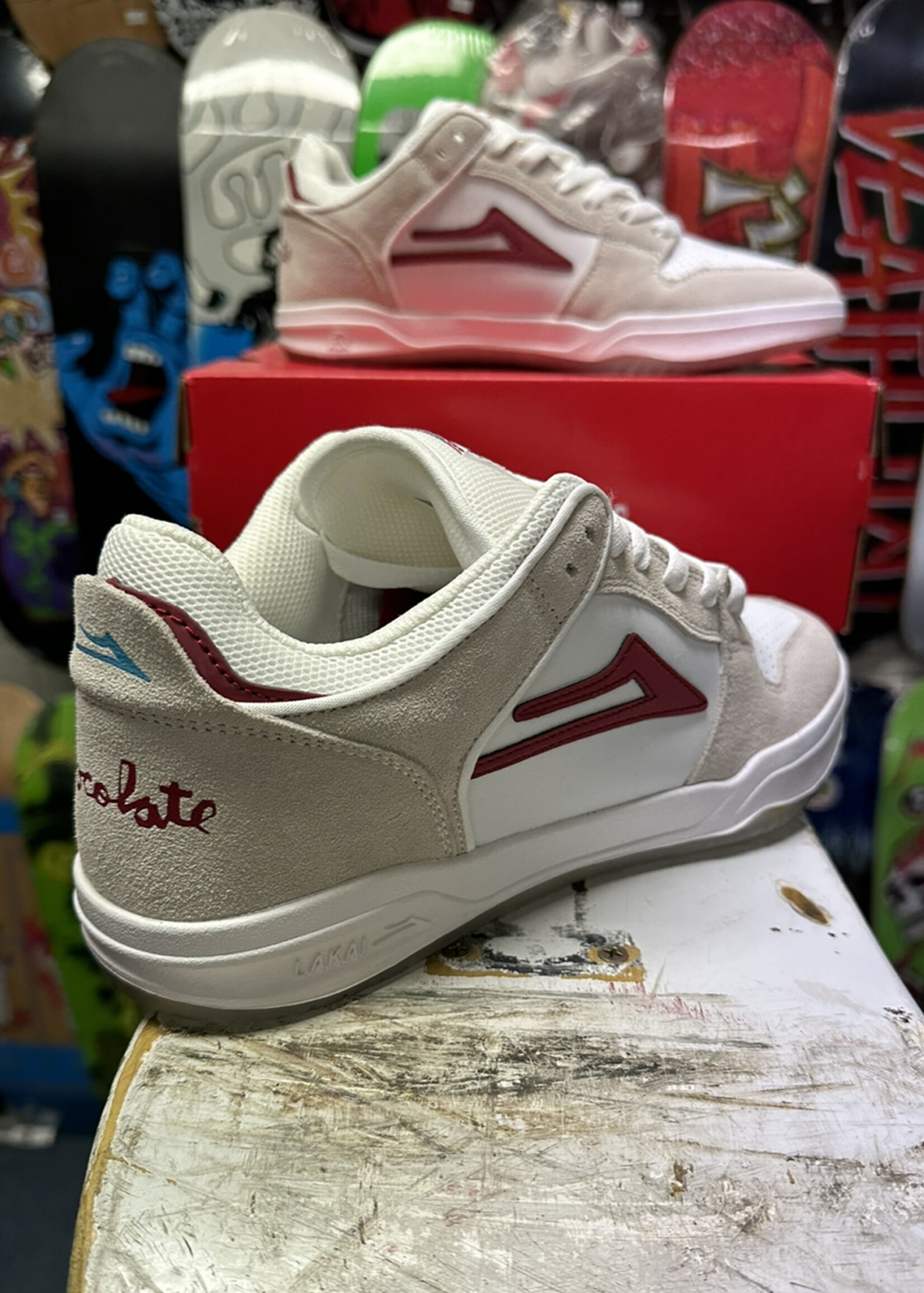 Lakai Ltd Footware LAKAI x CHOCOLATE - Telford Low White/Red Suede Shoes