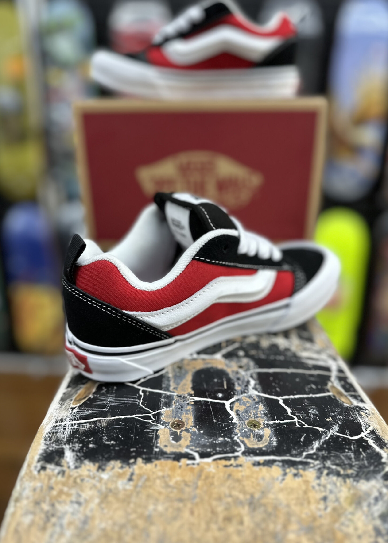 Vans VANS - Knu Skool Black/Racing Red Kids Shoes